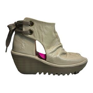 [35] Fly London Yema Leather Peep-Toe Wedge | Platform Sandal Boot | EU 35